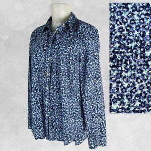 Talbots Ink Blue Purple Green Floral Print Long Sleeve Blouse - Women's 14